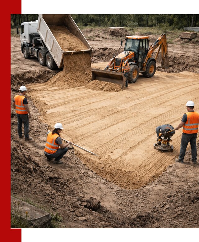 Устройство песчаной подушки для фундаментов и дорог в Кинешме